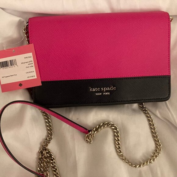 NWT Kate Spade New York Spencer Chain Wallet Pink and Black Crossbody - Picture 1 of 6